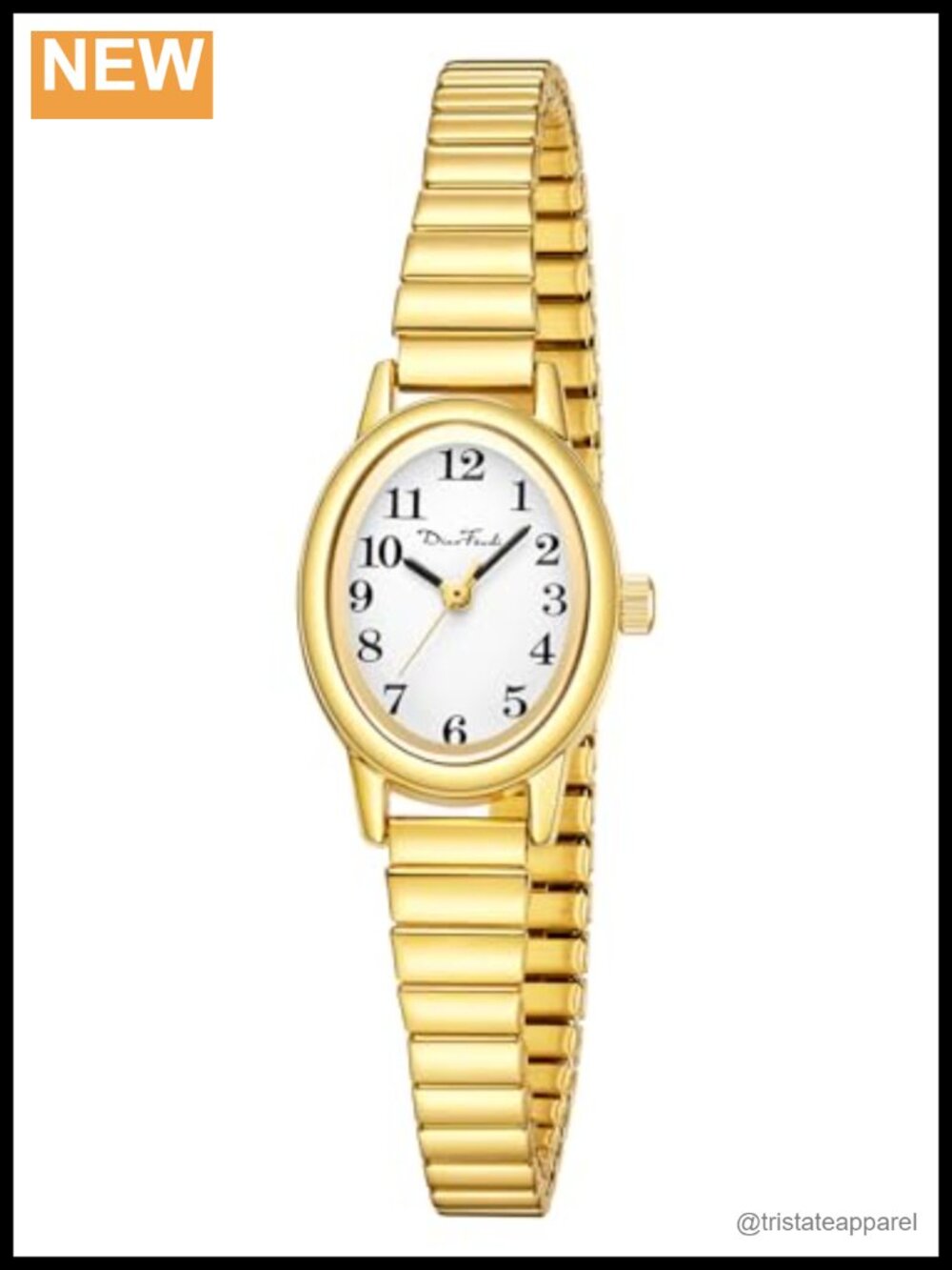 Womens Gold-Tone Expansion Band Watch Easy Read Quartz Water Resistant